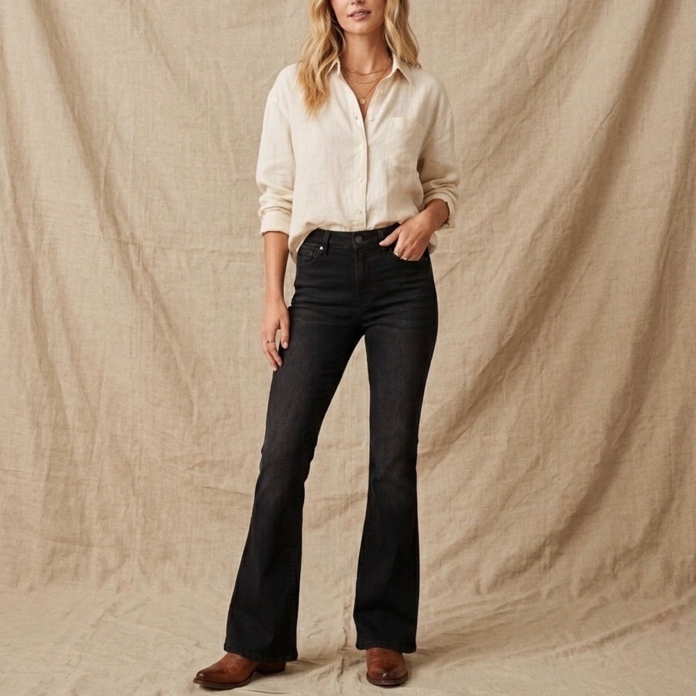DL1961 Rachel Flare Ultra High Rise Instasculpt Jeans Raven Black‎ Size 29 35in